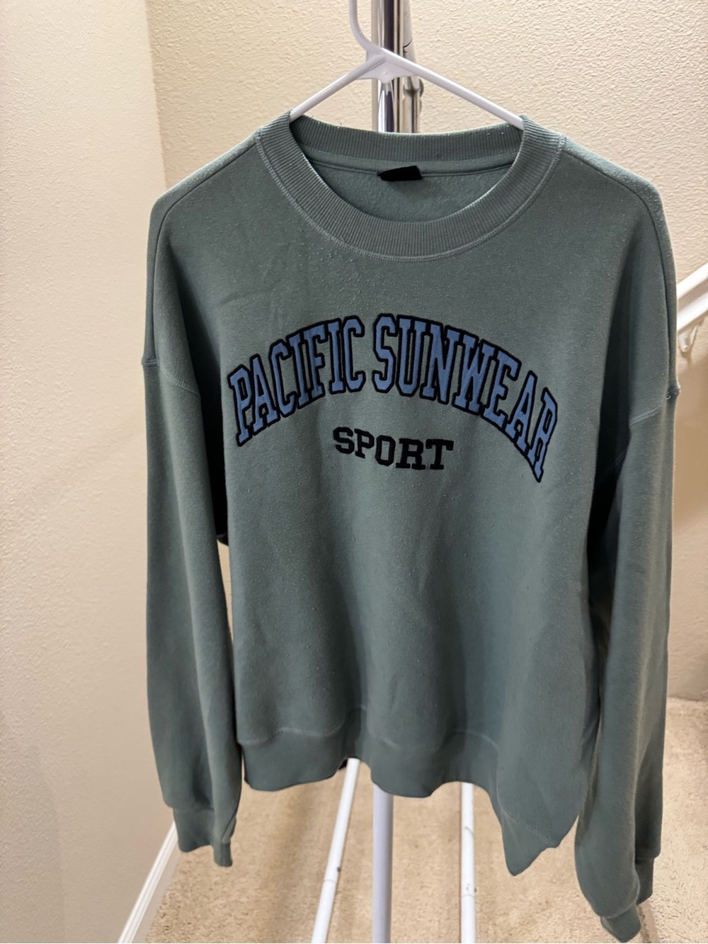 Pacific Sunwear Dusty Sage Crewneck Sweatshirt with Navy Graphic